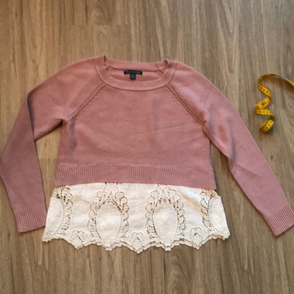 American Eagle Outfitters pink lace sweater xs